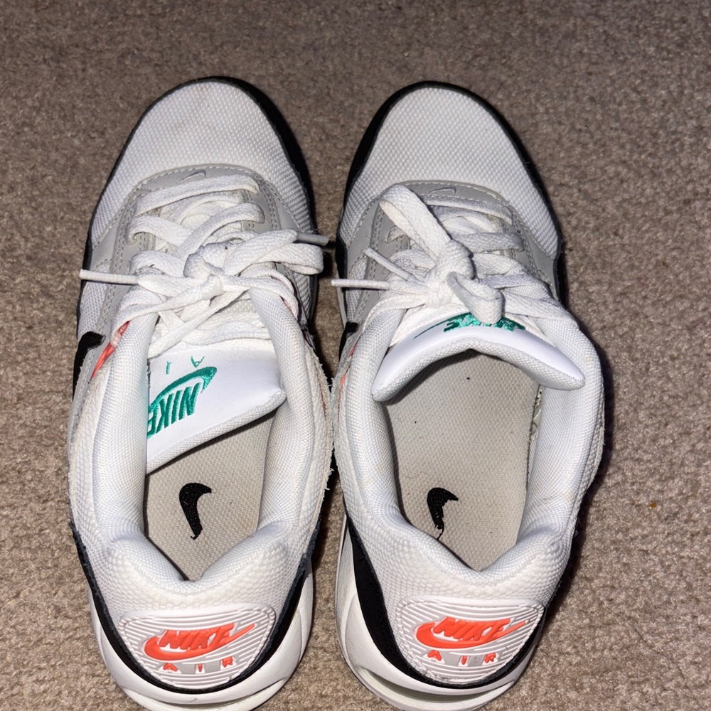 Nike White and Black Air Sneakers with Red Accents